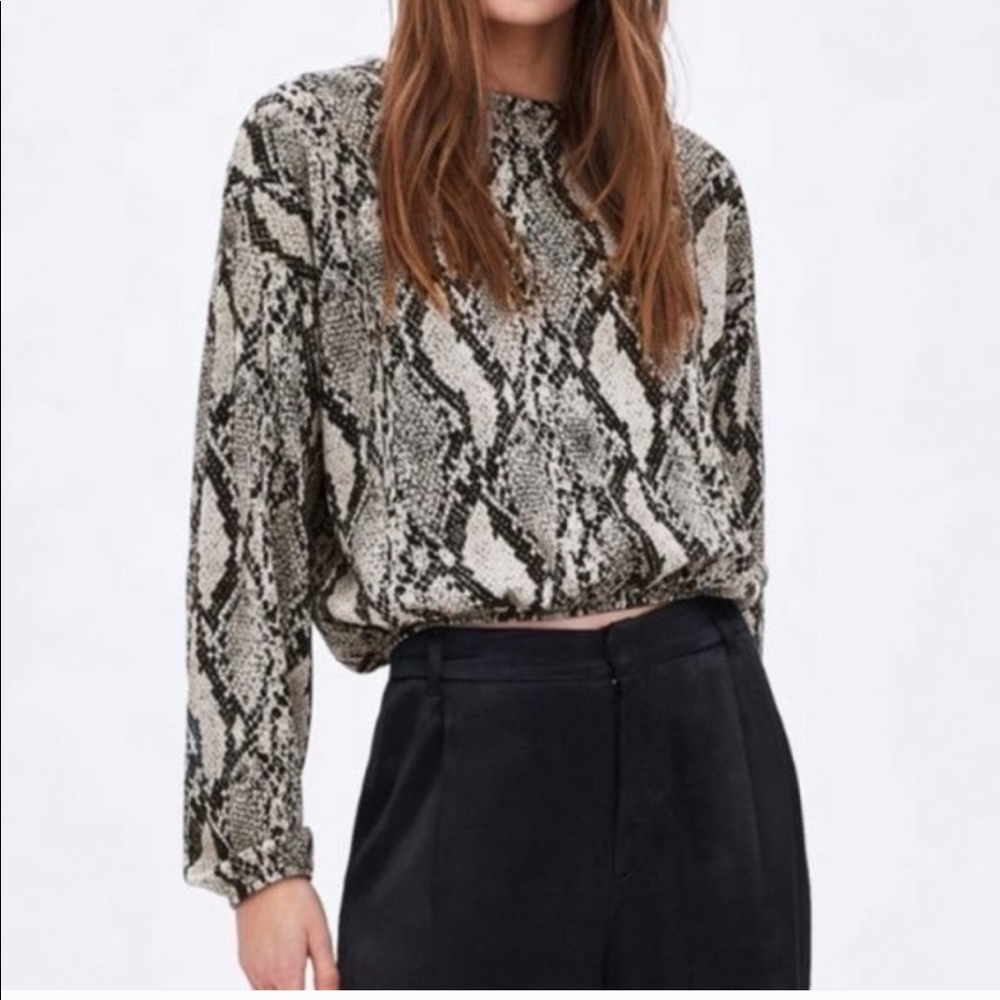 Zara Gray Snakeskin Top